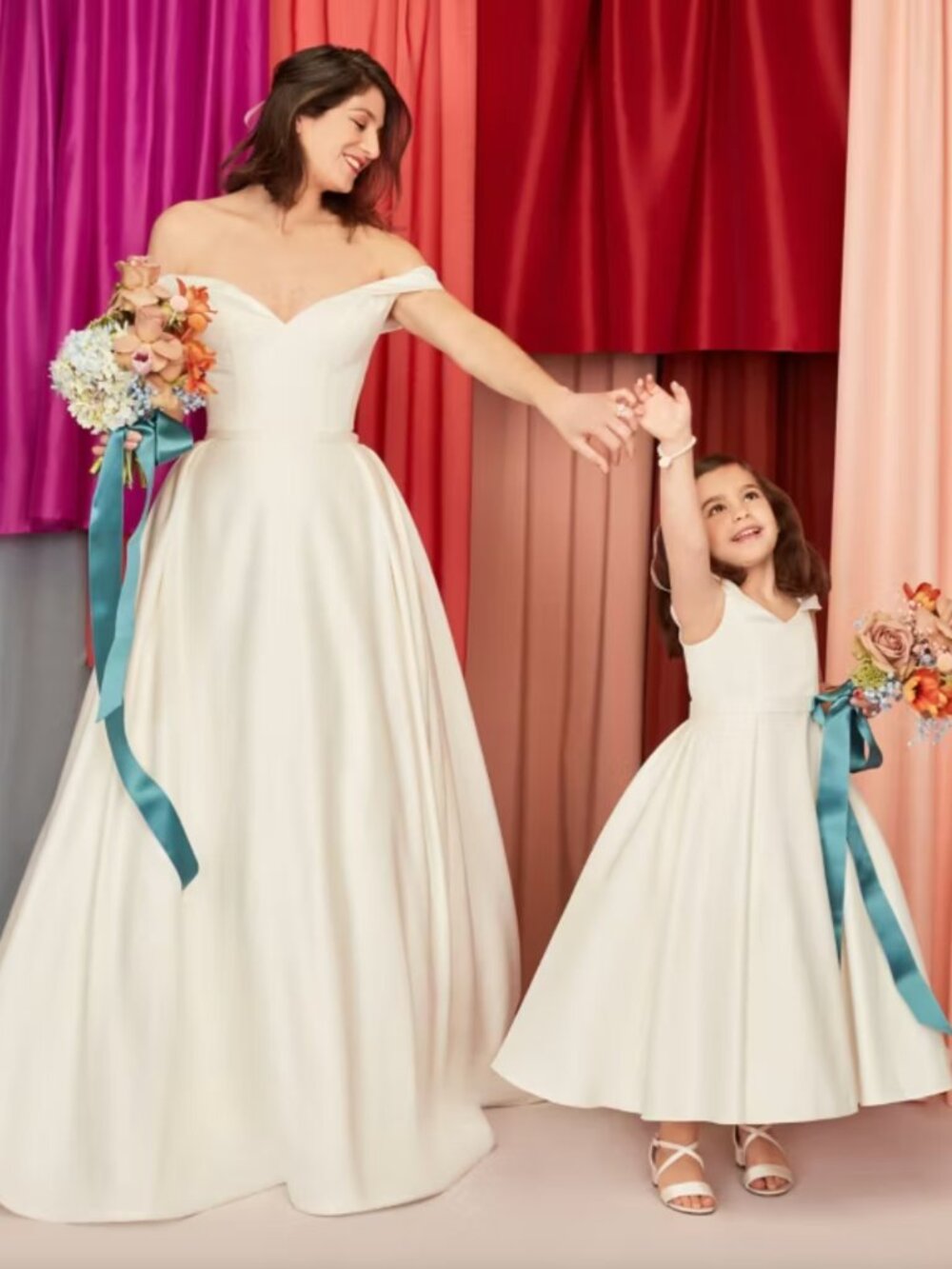 David’s Bridal Off-Shoulder Satin A-Line Bridal Gown in Ivory - Picture 3 of 4